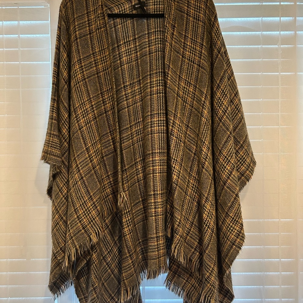 Plaid Fringe Poncho
